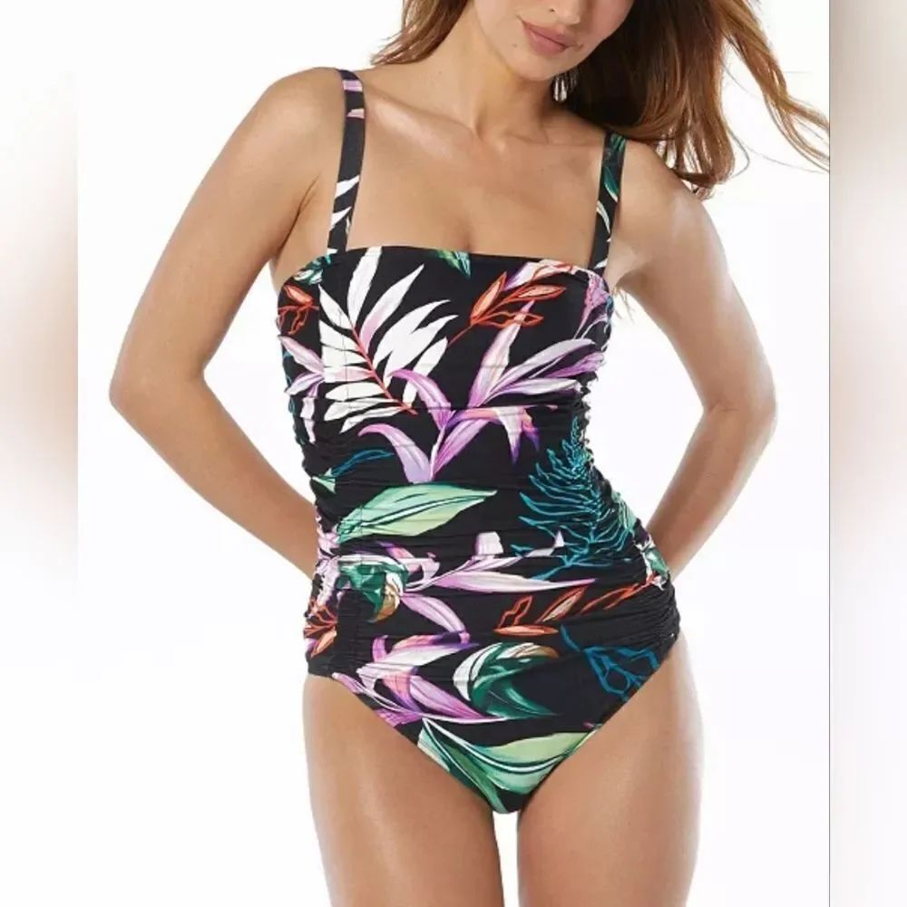 Carmen Marc Valvo One-Piece Ruched Floral-Print Swimsuit NWOT Size 12